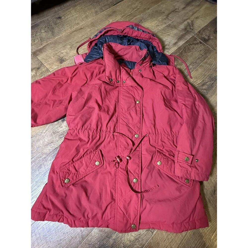 Vintage L.L.Bean Womens Down Parka Pink Hooded Winter Coat Geometric Trim Large